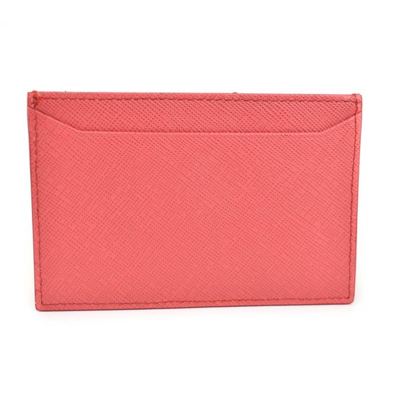 PRADA: Peony Pink, Saffiano Leather & Logo Card Wallet/Holder (pn) - Picture 3 of 8